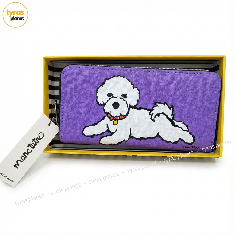 New Marc Tetro White Bichon Frise Dog Womens Zip Wallet Card Holder In Gift Box